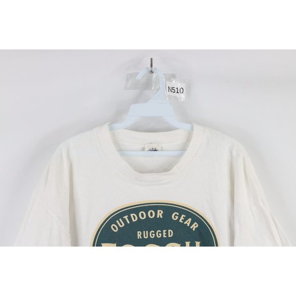 Vintage 90s Fossil Mens XL Spell Out Center Logo Short Sleeve T-Shirt White USA - Picture 2 of 10